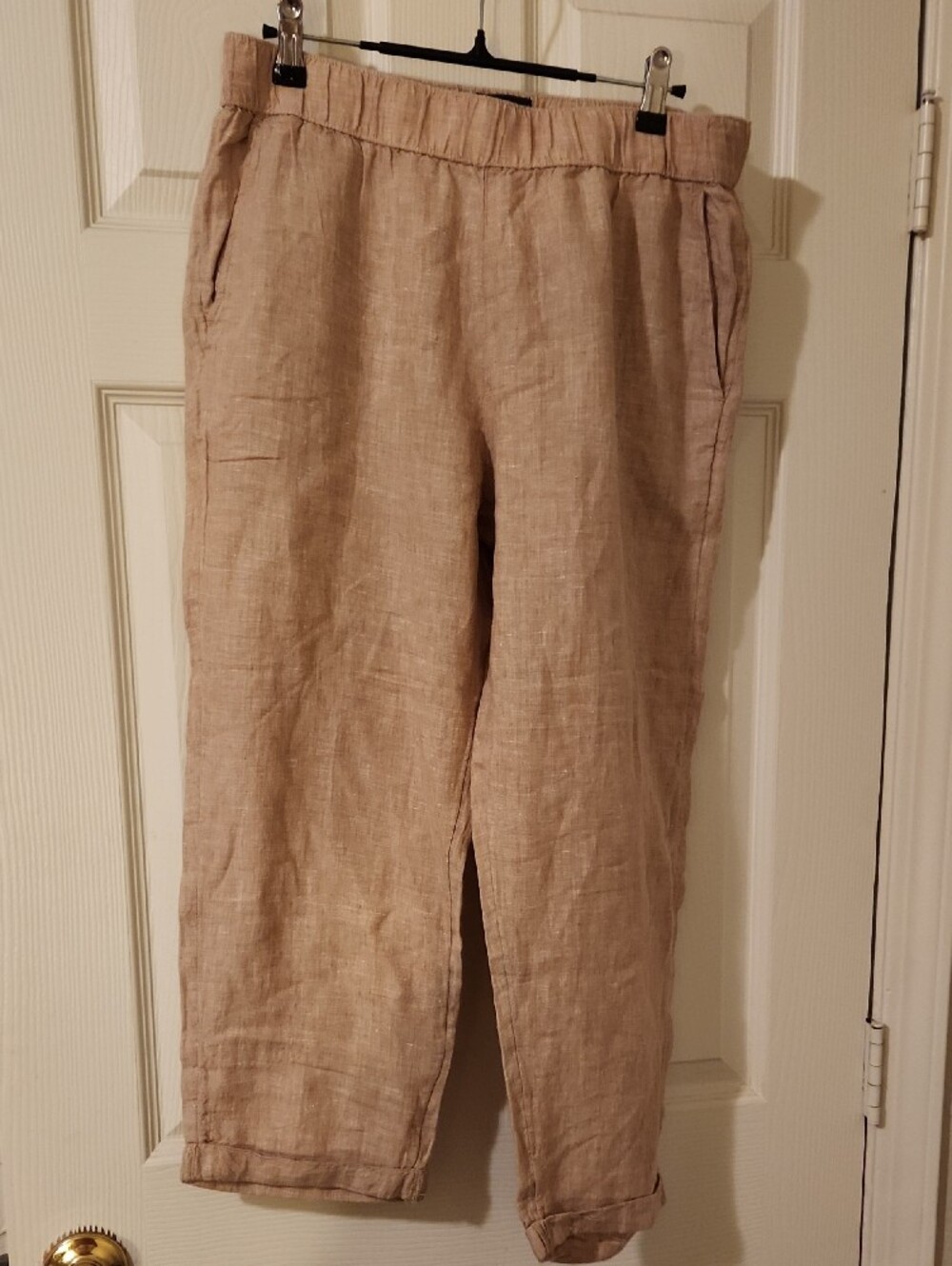 Rachel Neutral Beige Linen Trousers Sz L ( fit Like M)